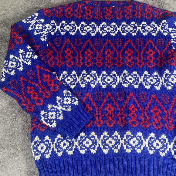 Vintage Palmett Norwegian Pattern Wool Sweater Unisex Blue Womens 48 Mens 54 - Picture 2 of 3